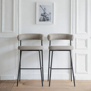 Lot de 2 tabourets de bar en tissu vert chiné THEA