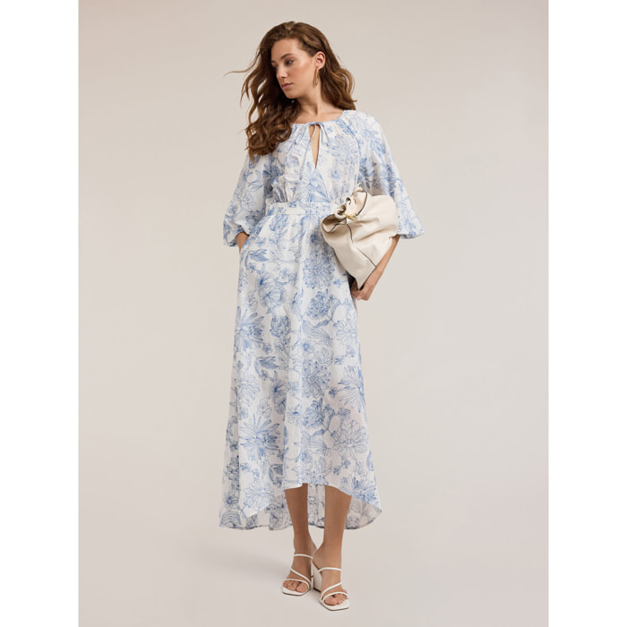 Motivi - Vestido largo de algodón con bordado floral - Light - blue