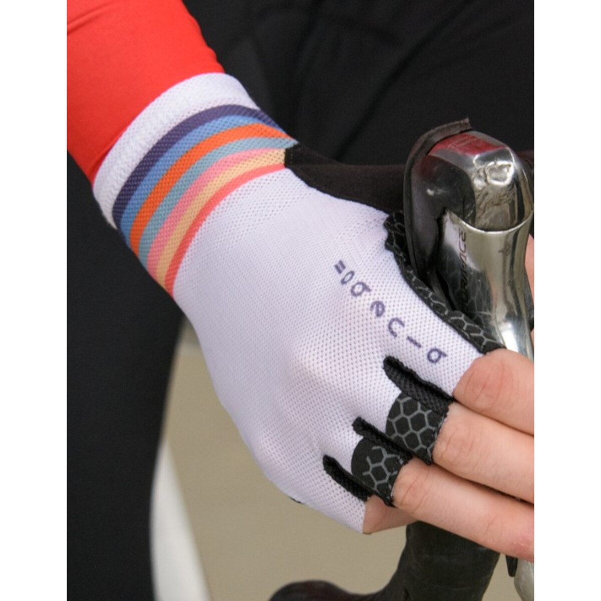 Guantes cortos de ciclismo unisex BLUEBALL Pavé Grip - Blanco con arcoíris fino