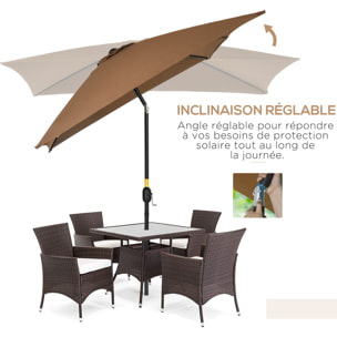 Parasol inclinable rectangulaire métal polyester haute densité 2,95L x 1,95l x 2,4H m chocolat