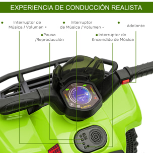 Quad Eléctrico 6V para Niños 18-36 Meses con Faros LED 2 km/h 66x44x42 cm Verde