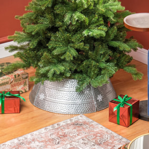 HOMCOM Collar para Árbol de Navidad, Falda para Árbol de Navidad de Metal, Impermeable, Decoración para para Fiestas, Hogar, 66x66x23 cm, Plateado