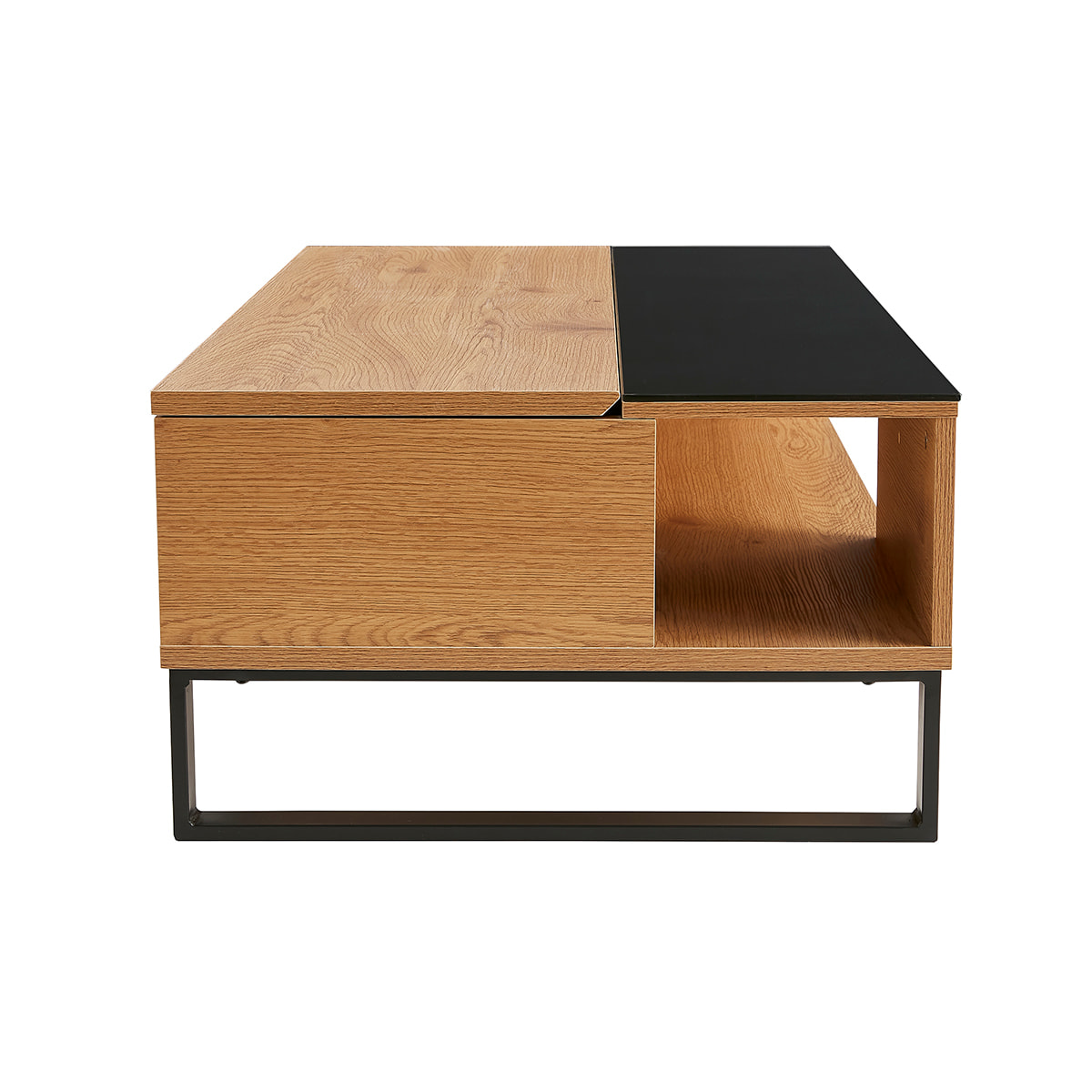 Table basse relevable rectangulaire bois clair et métal noir L110 cm WYNN