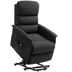 Sillón Relax Reclinable Eléctrico Levanta Personas, Sillón Elevador con Control Remoto, Reposapiés, Tapizado en Lino, Bolsillo Lateral, para Salón, Dormitorio, Negro