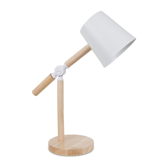 Forlight Flexo LED E27 15W - Diseño Moderno y Funcional con Detalles en Madera Clara, Brazo y Cabezal Orientables, Ideal para Escritorios y Espacios de Trabajo, Blanco 40 cm