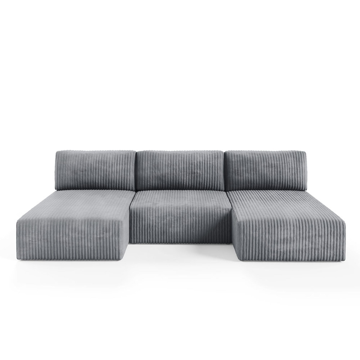 ELIOR - Canapé panoramique convertible 5 places en côtelé gris