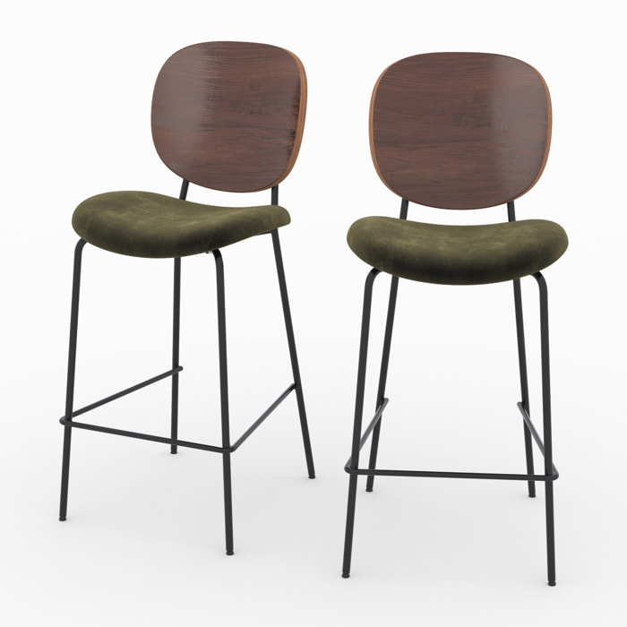 Lot de 2 chaises pour îlot central 65,5 cm en velours vert kaki - Simone