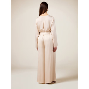 Oltre - Pantalones palazzo con fajín - Blanco