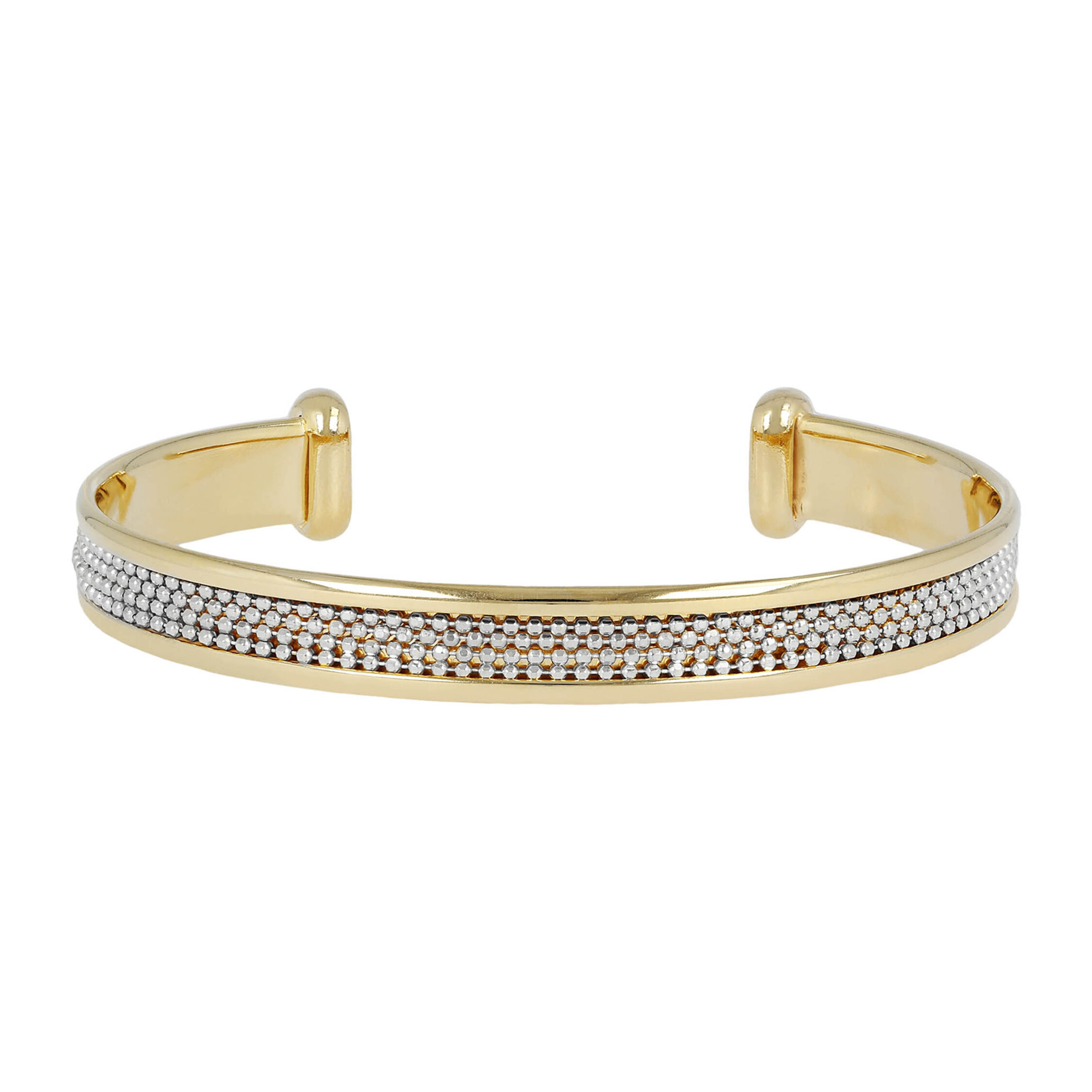 Bracciale Rigido Semiaperto in Argento 925 placcato Oro Giallo 18Kt con Bead Martellate