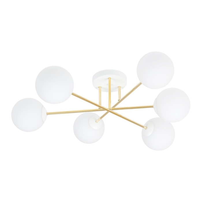 Lampada a sospensione Magnum con struttura oro e sfere in vetro