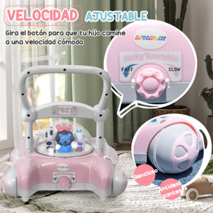 Andador para Bebés de 1-3 Años Tacatá para Bebés con Altura Ajustable Música Ruedas Antideslizantes Luces Manillar Desmontable Carga 25 kg Rosa