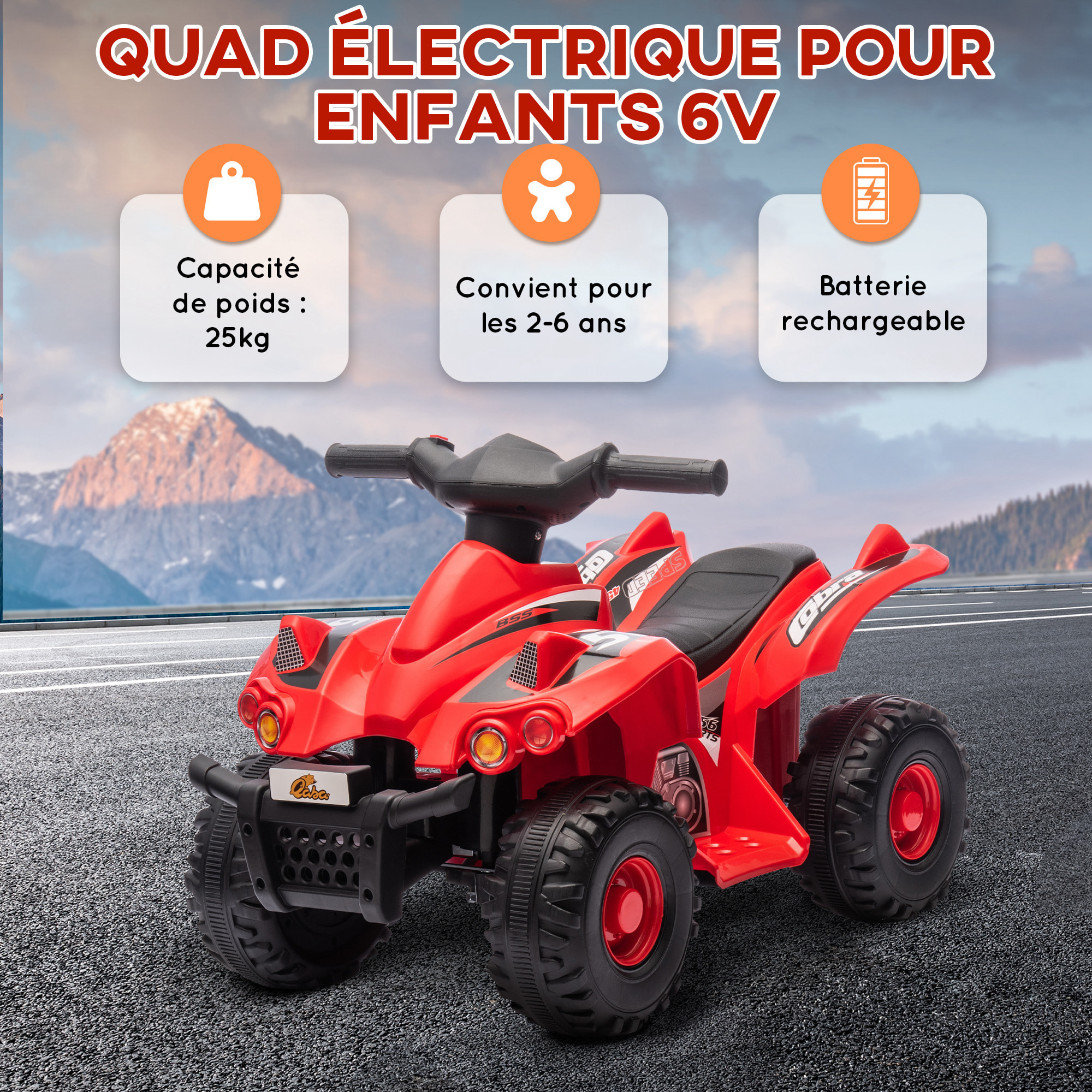 Quad électrique enfant - voiture électrique enfant 2-6 ans 2,5 Km/h max - effet musical