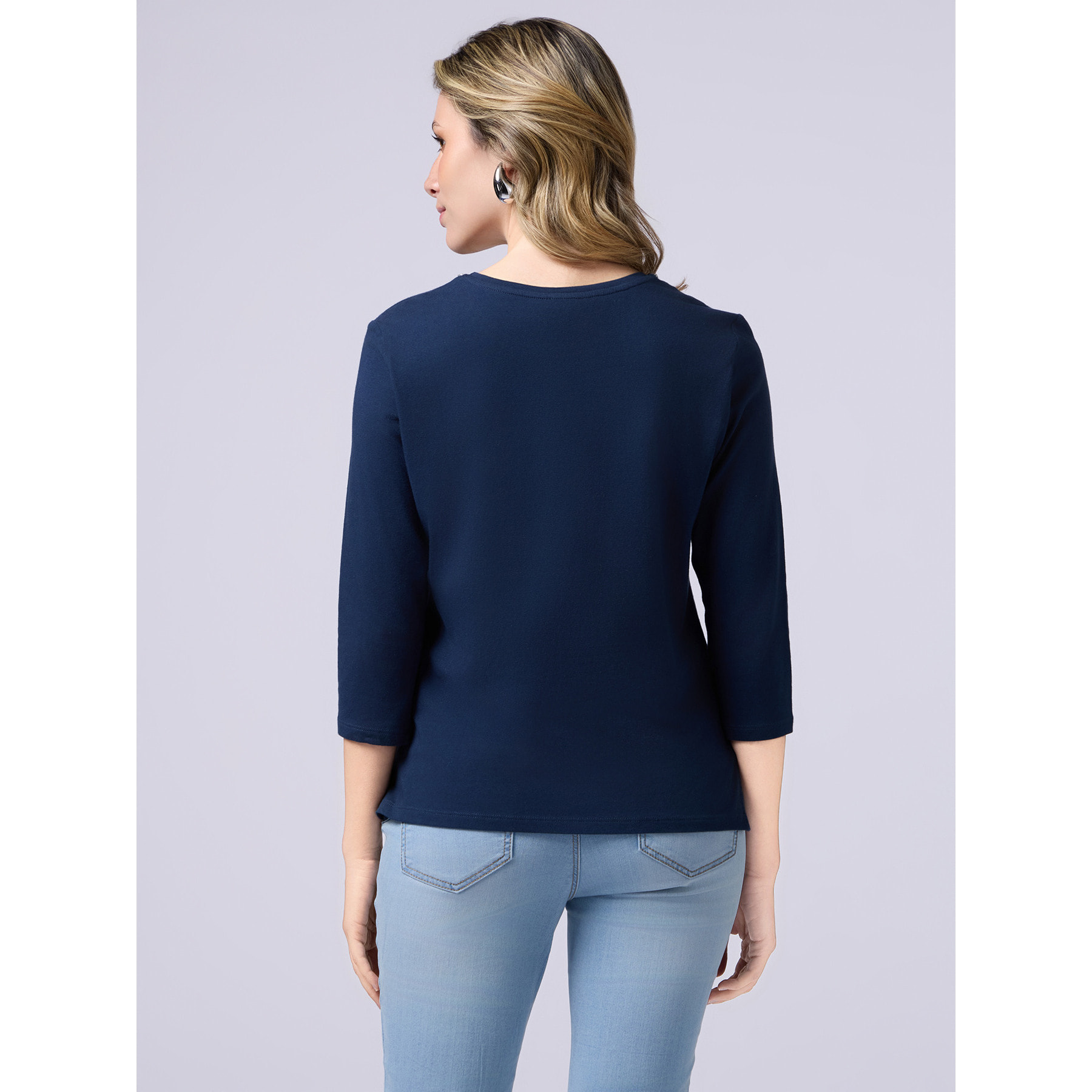Oltre - Camiseta de manga larga con bordado joya - Azul