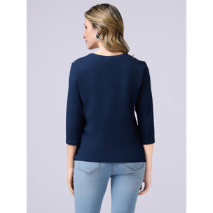Oltre - Camiseta de manga larga con bordado joya - Azul