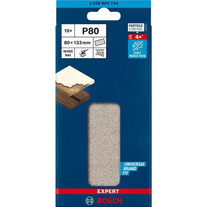 Feuilles abrasives BOSCH EXPERT rectangulaire bois et peinture net M480 - 80X133mm - G320 - 2608900741