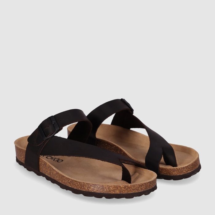 Sandalias de Piel - Marron - Tacón: Bajo