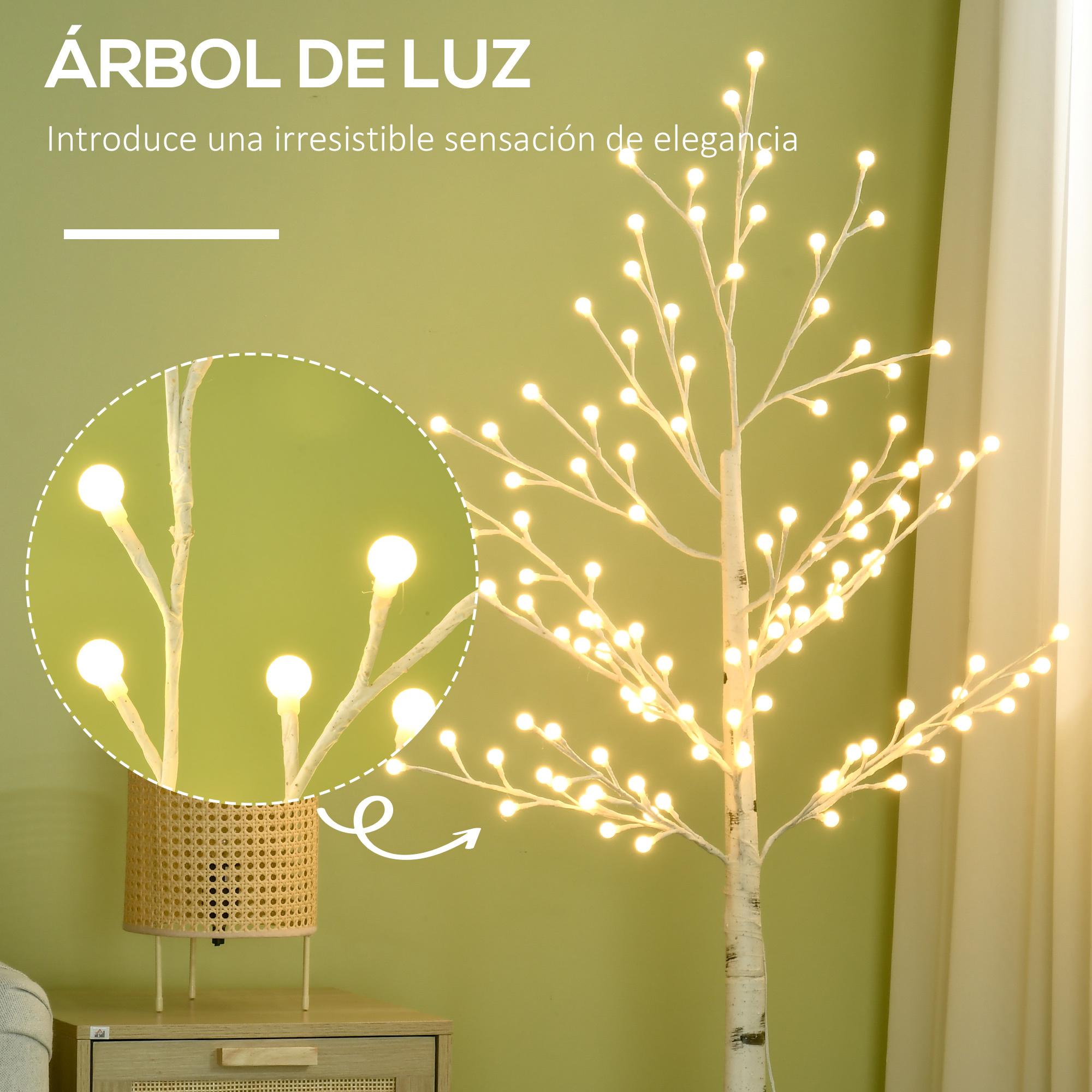 HOMCOM Árbol Sintético Altura 150 cm con 120 Luces LED IP44 Ajustable en 3 Modos Ramas Flexibles y Base Lámpara de Árbol Decoración Navidad para Interiores 20x20x150 cm Blanco