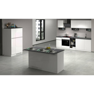 Isola da cucina Dcarnelo, Tavolo ausiliario portaoggetti, Mobile da cucina a 3 ante, 100% Made in Italy, 155x90h90 cm, Bianco lucido e Ardesia