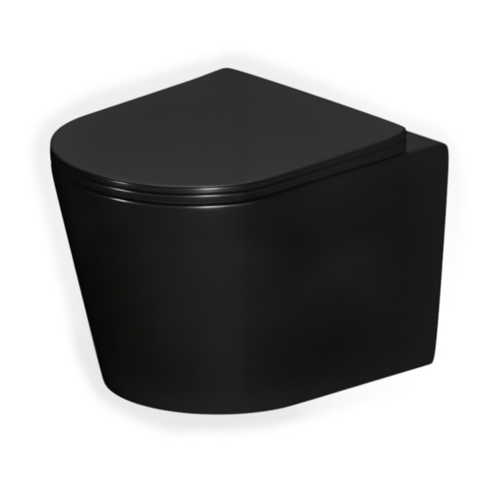 Vortex rimless WC suspendu 53,5 cm sans bride avec abattant SoftClose, effet Vortex, noir mat (CE142010RTORPBKM)