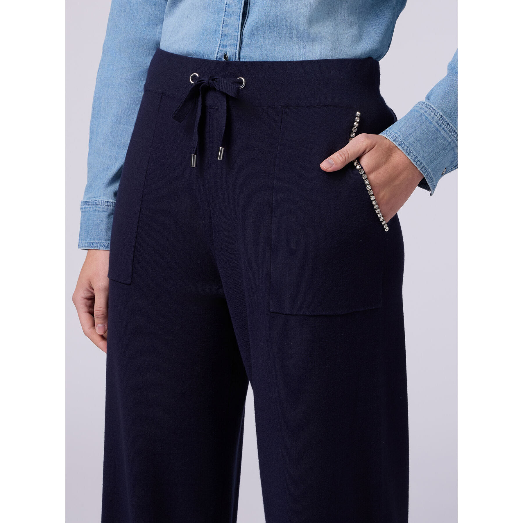 Oltre - Pantaloni palazzo in maglia - Blu