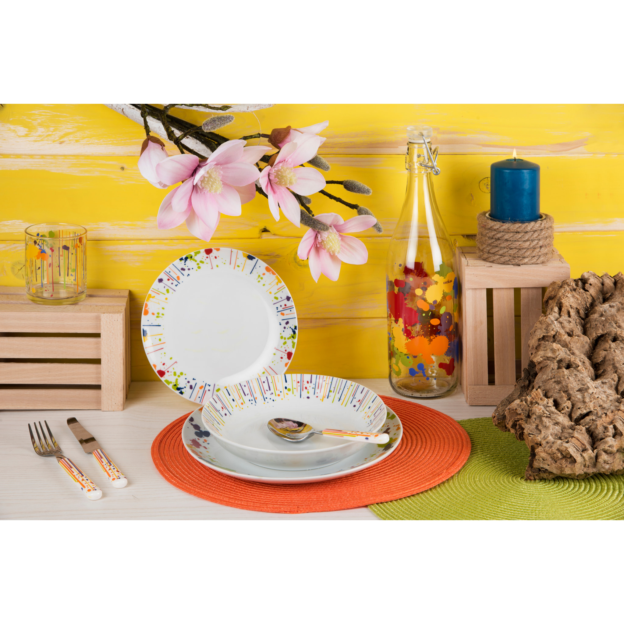 Service de table 18 pièces Excelsa – Dripping, Porcelaine Blanc