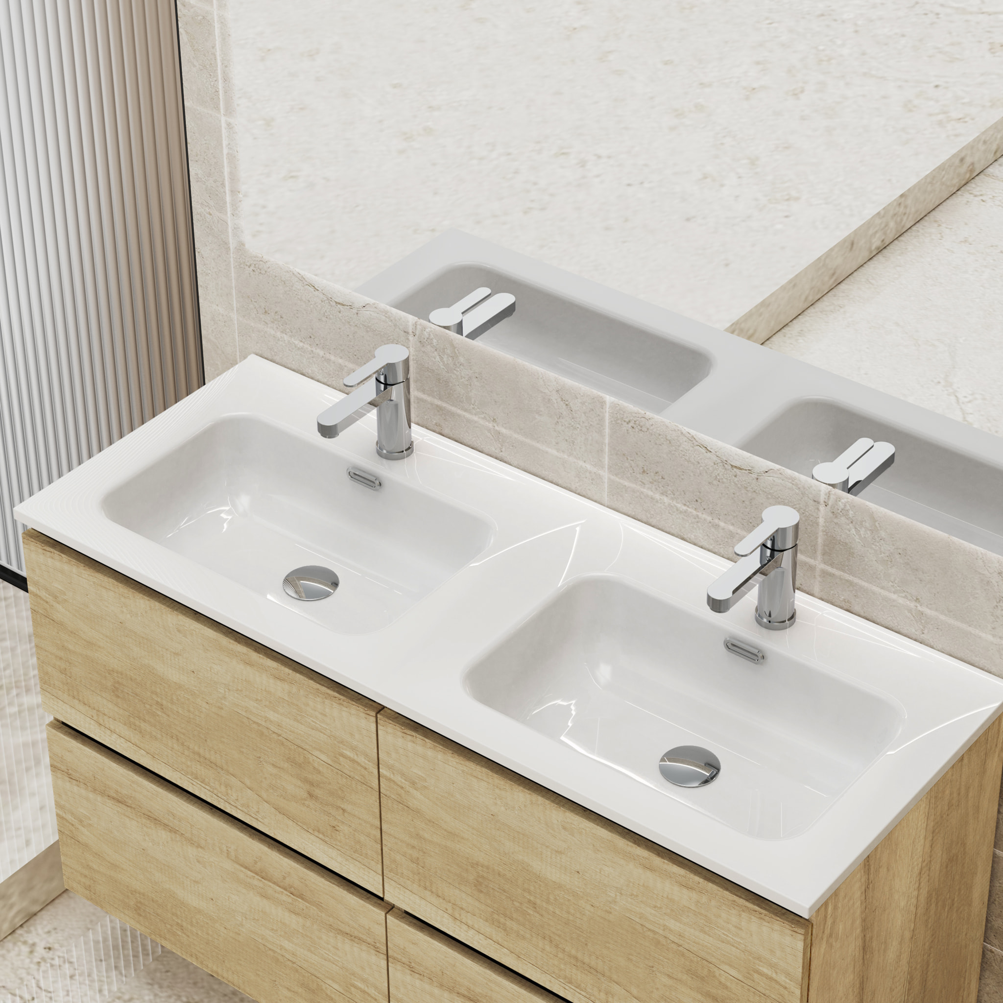 Conjunto de Baño Gloom | Mueble de Baño Suspendido | 120 cm Nature| Cuatro Cajones | Lavabo Encastrado | Mueble Montado | Alday