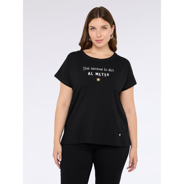 Fiorella Rubino - T-shirt in jersey con frase divertente - Nero
