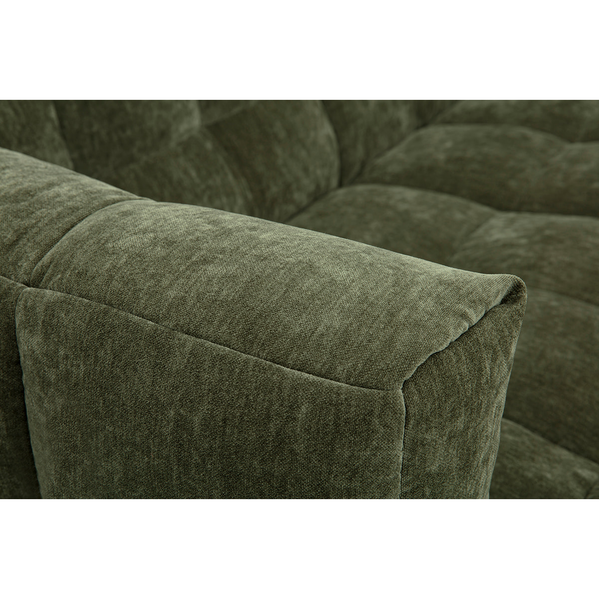 Canapé d'angle gauche design 3 places en tissu effet velours vert kaki CORTO