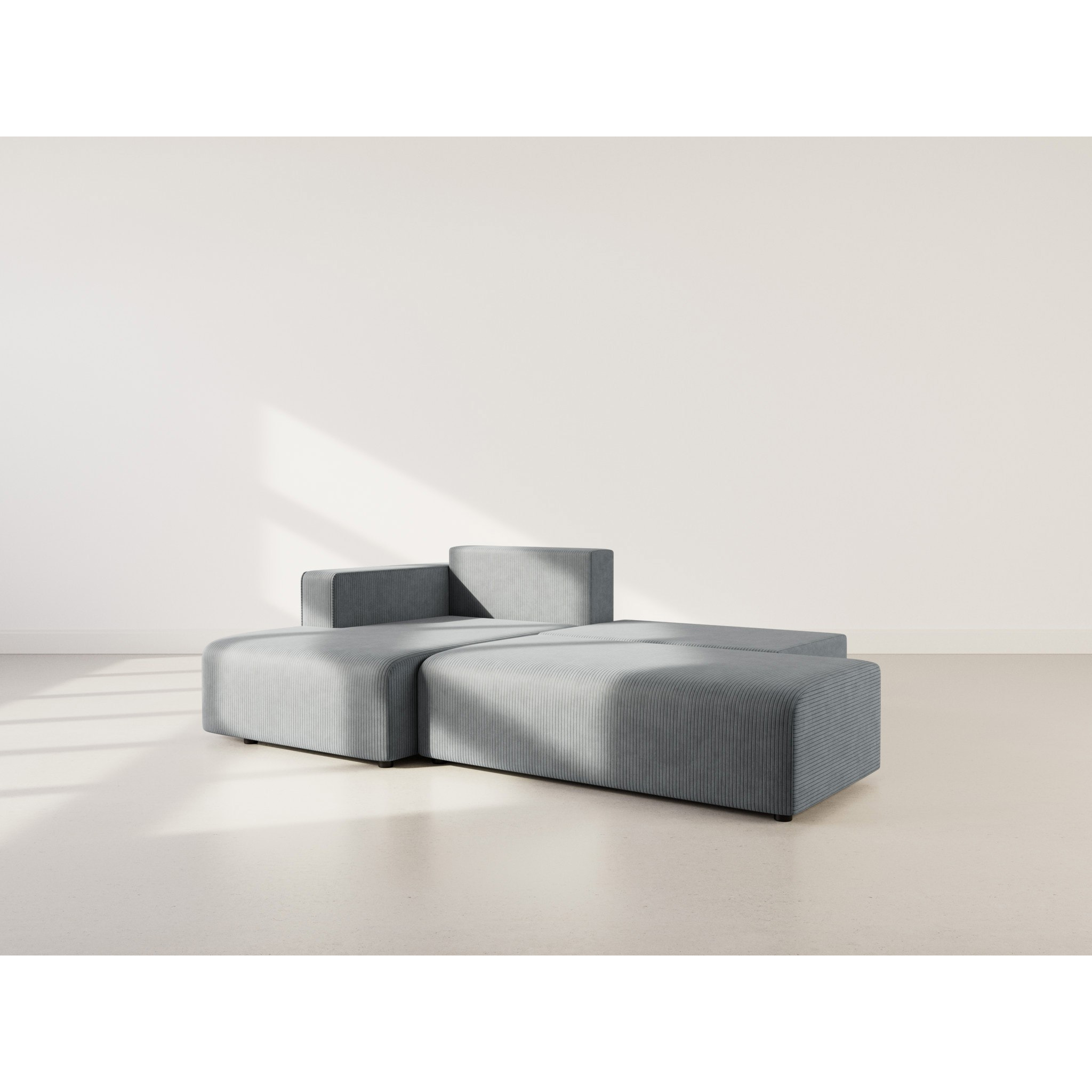 Topaze - canapé d'angle gauche 4 places convertible avec coffre en velours côtelé - Gris foncé