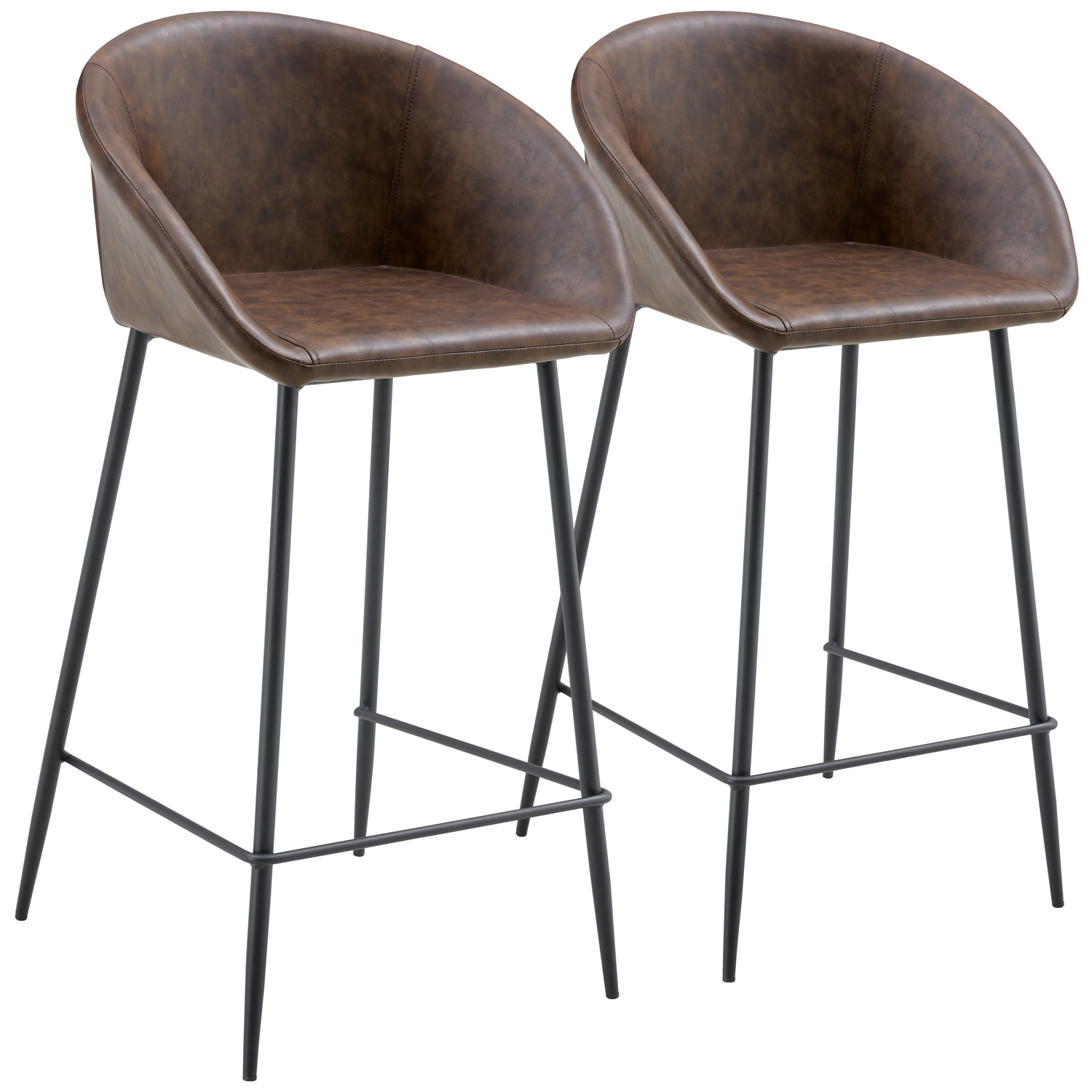 Lot de 2 tabourets de bar en simili marron ACHILLE