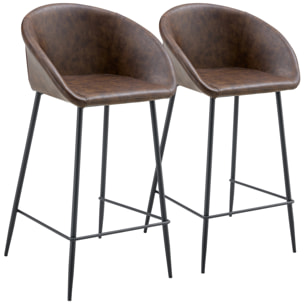 Lot de 2 tabourets de bar en simili marron ACHILLE