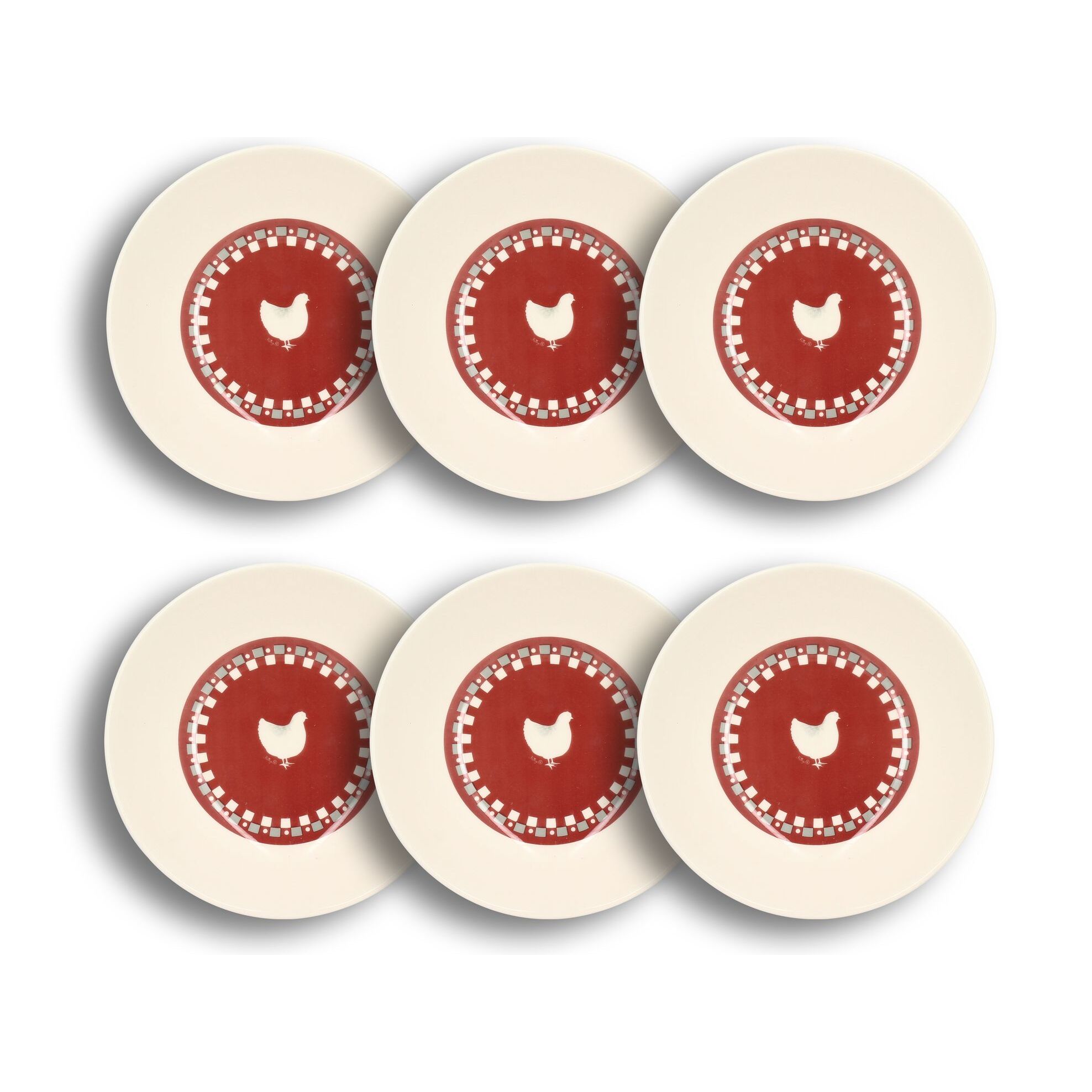 Lot de 6 assiettes creuses en grès 20cm avec imprimé poule GALLINA