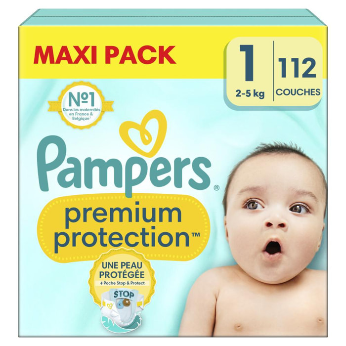112 Couches Premium Protection Taille 1 (2kg - 5kg) - Pampers