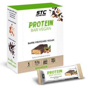 Protein Bar Vegan - Riche en protéines & fibres - Faible teneur en sucres - 100% Vegan - Norme anti-dopage - Saveur chocolat & noisette - Etui 5 barres