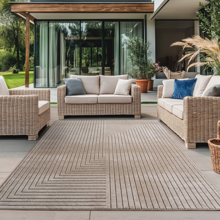 ALVORA - Tapis intérieur/extérieur beige à motif graphique