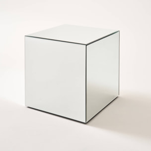 Table cubique miroir transparent. bout de canapé. table d'appoint cube miroir 30cm