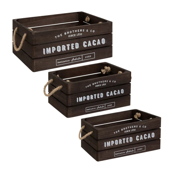 Lot de 3 cagettes bois "Denys" L23/29/35cm marron tonka
