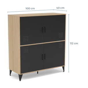 Tribeca - buffet haut - effet bois et métal noir - 2 portes - 100x112 cm - Bois / Noir