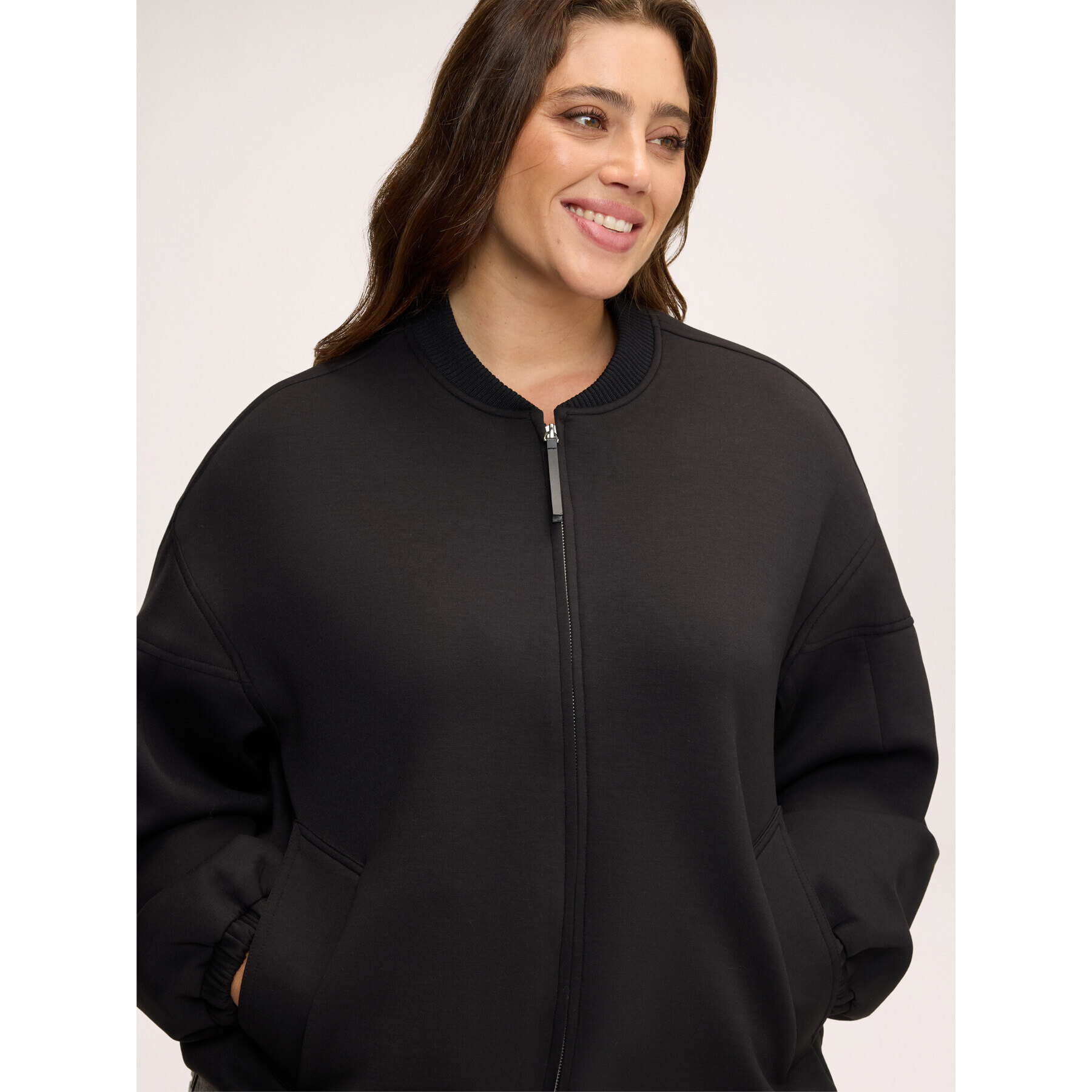 Fiorella Rubino - Chaquetón en scuba con cuello de canalé - Negro