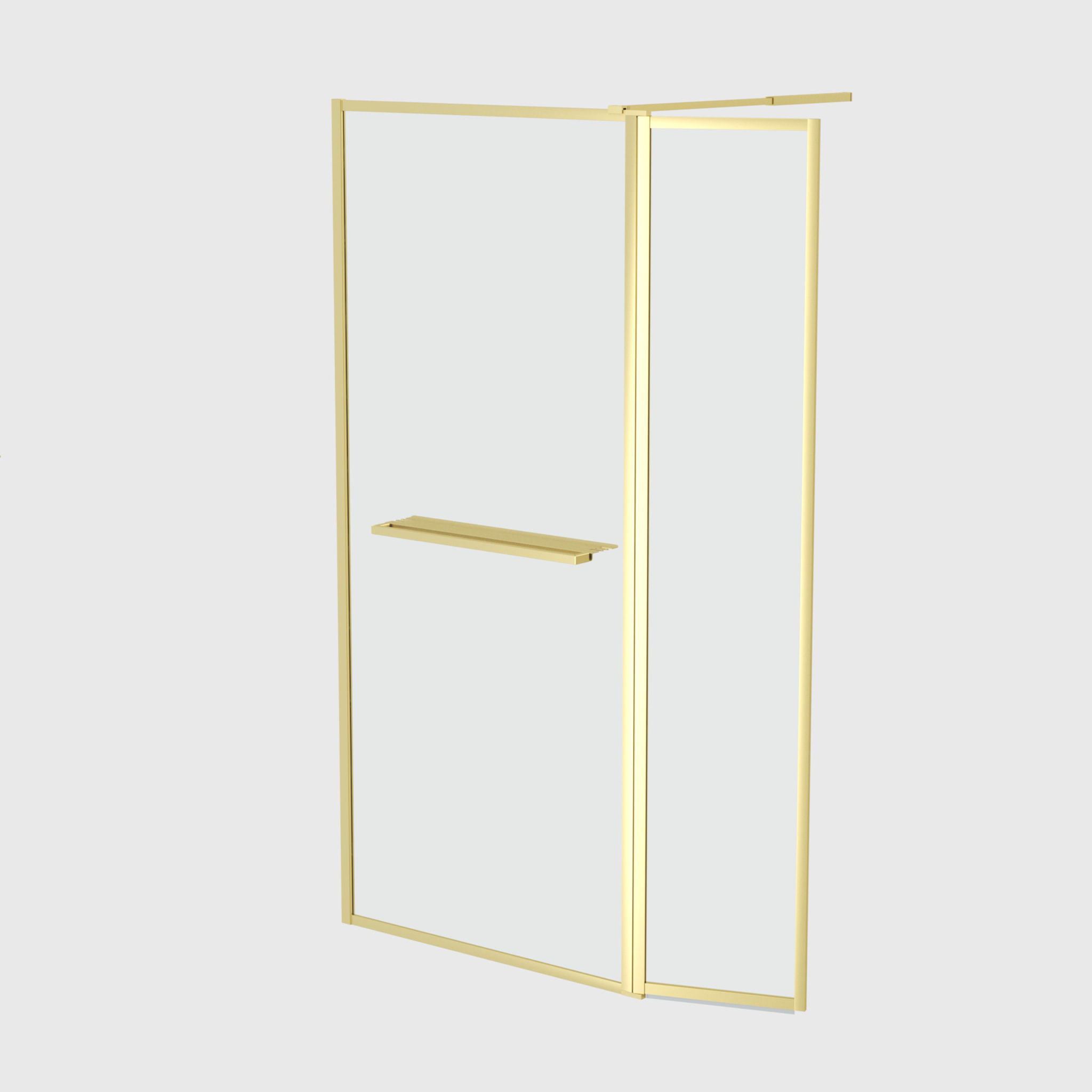 Paroi de Douche avec Volet Pivotant 90+40x200 cm - Porte-serviette + Etagère Finition Or Doré Brossé