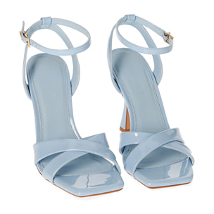 Sandalias de charol azul claro, tacón de 9,5 cm