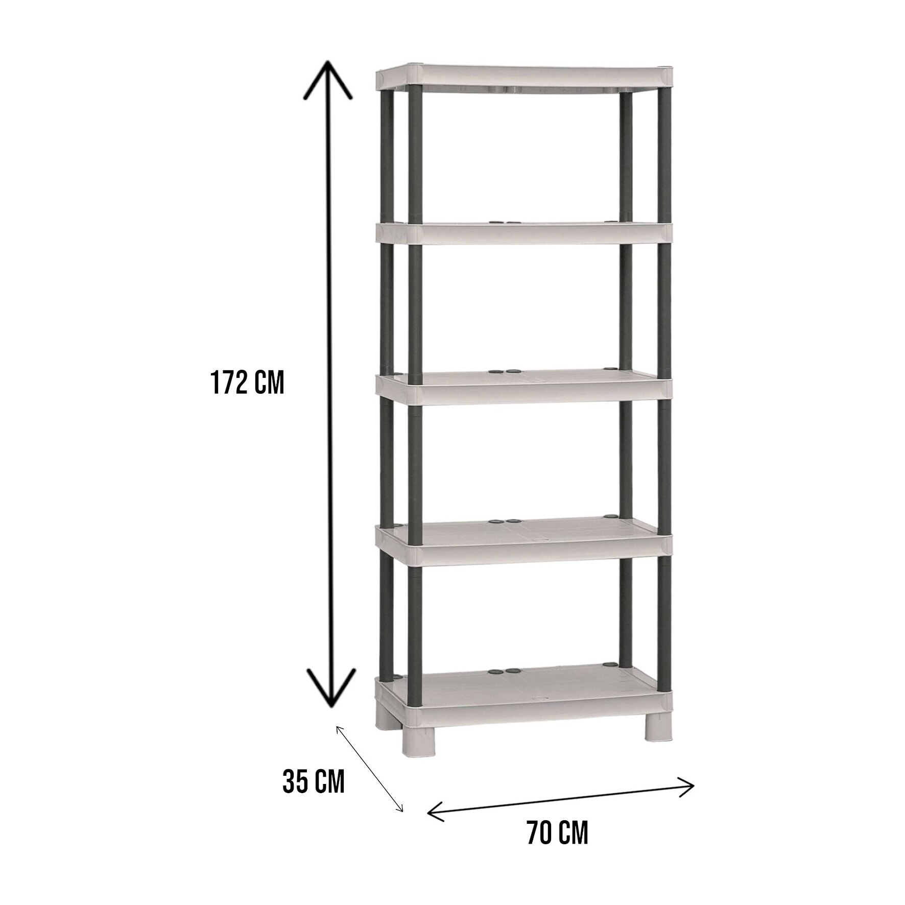 Scaffale aperto a 4 ripiani in polipropilene, Scaffalatura multiuso per interno o esterno, 100% Made in Italy, cm 70x35h172, colore Grigio chiaro