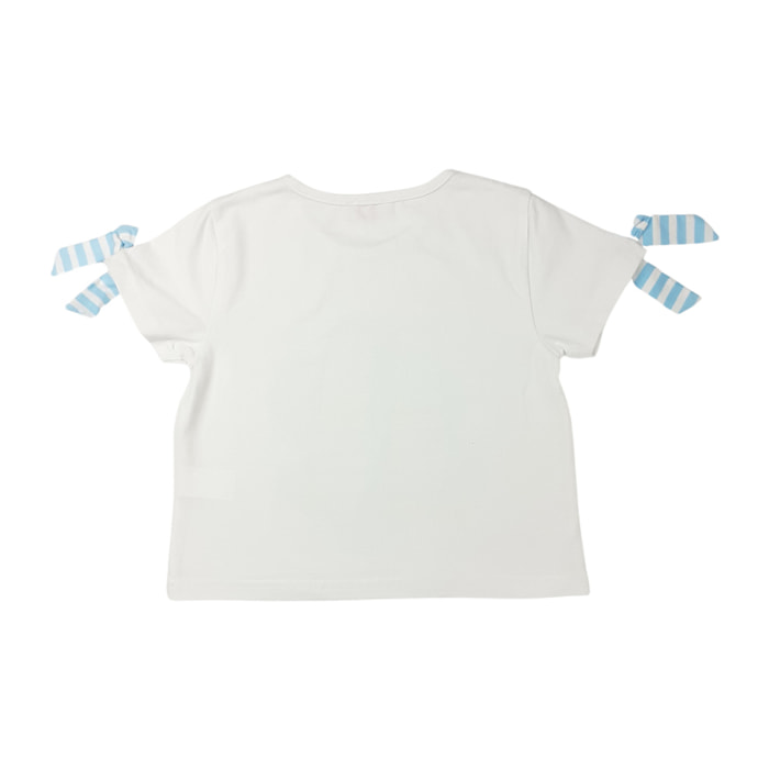 TSHIRT JERSEY BIANCO CORTA IN VITA FIOCCHETTI