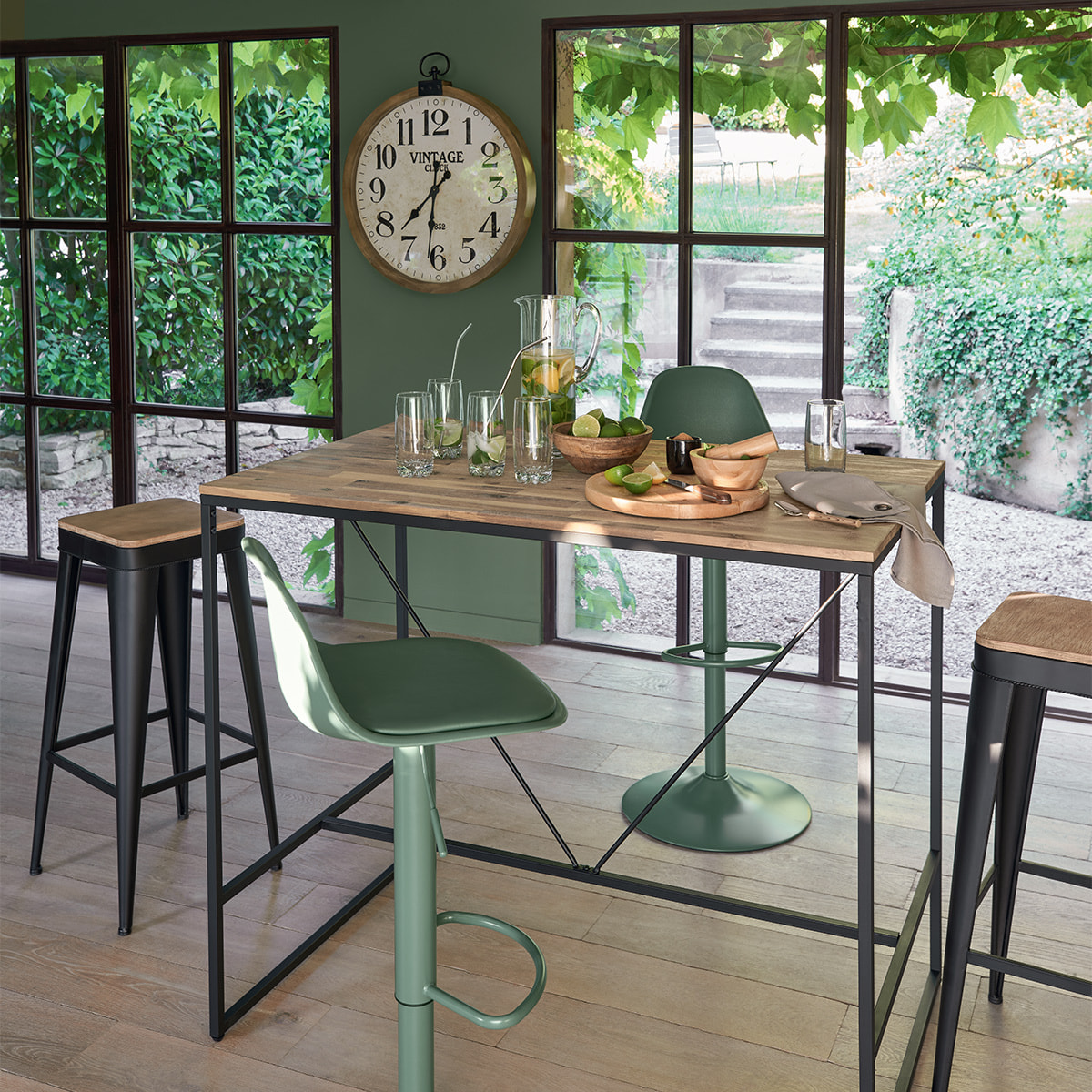 Tabouret de bar "Joris" noir - métal & bois
