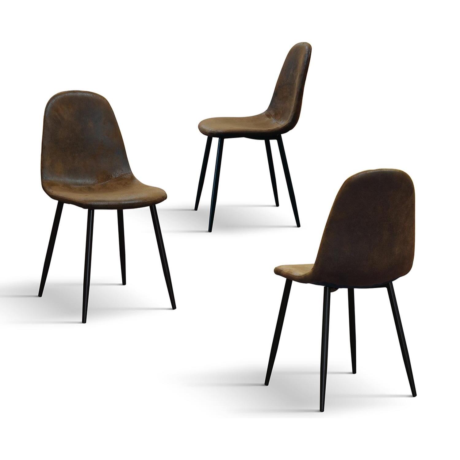 Set di 4 sedie VALLETTA in ecopelle scamosciato finitura castagna e gambe in metallo nero