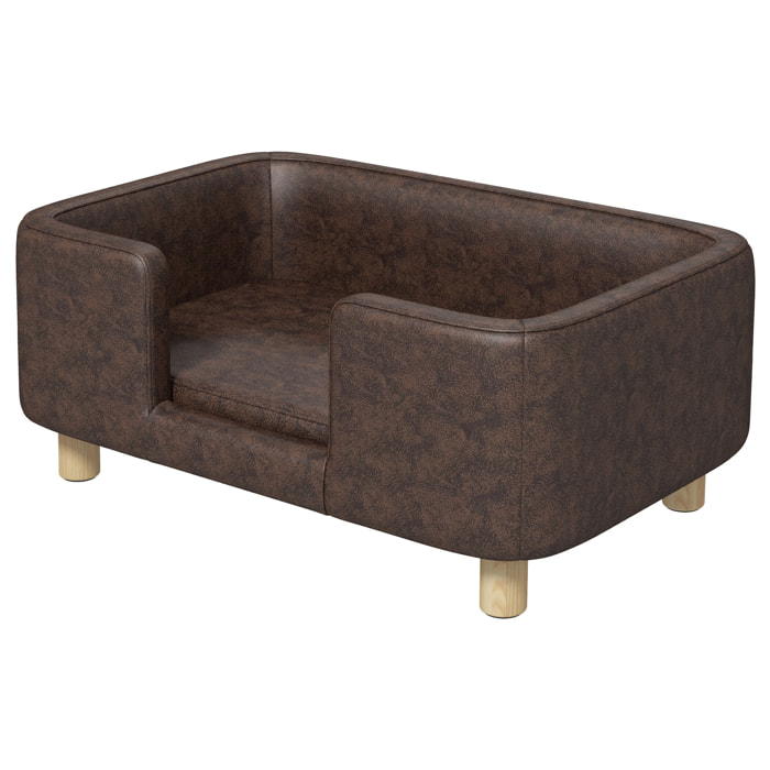 Lit canapé chien chat + coussin fourni revêtement PU chocolat