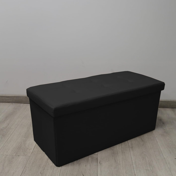 Pouf contenitore imbottito in tessuto con seduta lunga, panca multifunzione con spazio interno, ideale come poggiapiedi, seduta o contenitore, pratico e versatile per soggiorno, camera o ingresso, facile da pulire, dimensioni 76x34x34 cm
