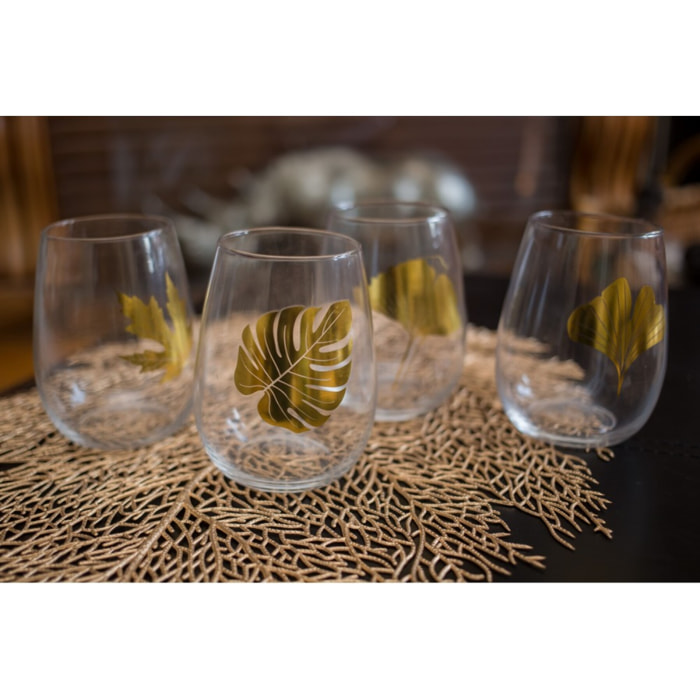 Verres feuilles dorees - lot de 4