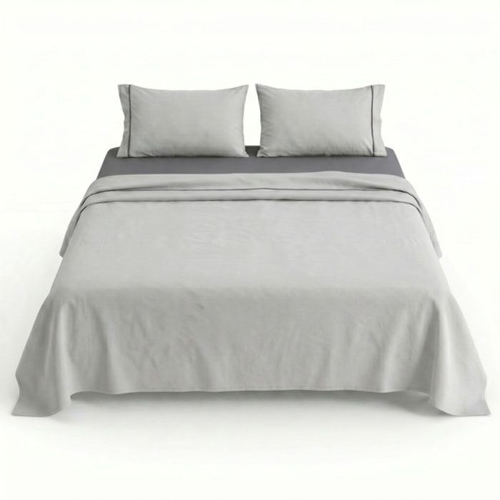 Completo Lenzuola in 100% Cotone con Piping Elegante, Set Letto Morbido e Traspirante con Lenzuolo Sopra, Sotto con Angoli Elasticizzati e Federa Coordinata