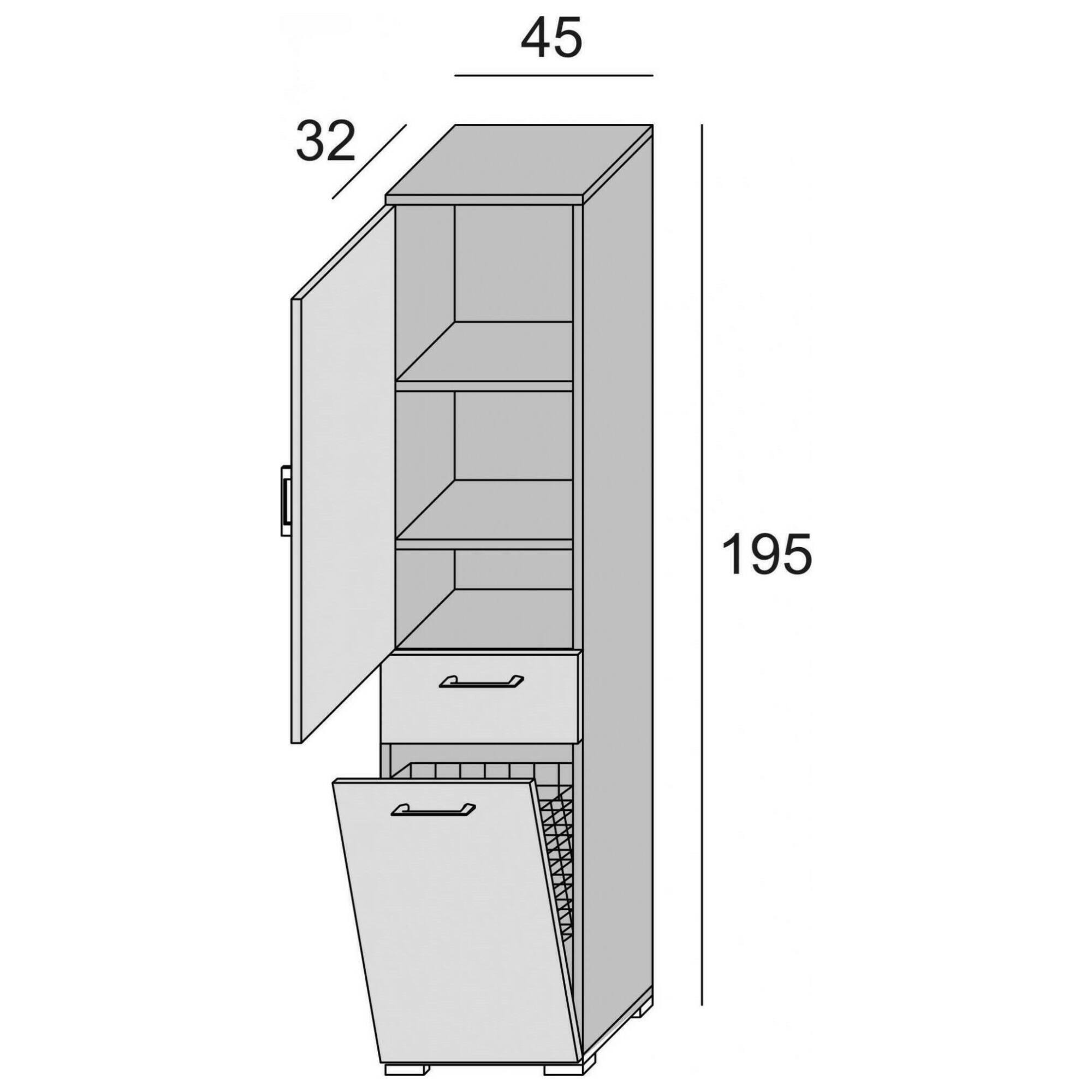 Armadio multiuso Escolzia, Mobile lavanderia lineare a 2 Ante, Colona da bagno con cestello portabiancheria, 100% Made in Italy, Cm 45x32h195, Bianco